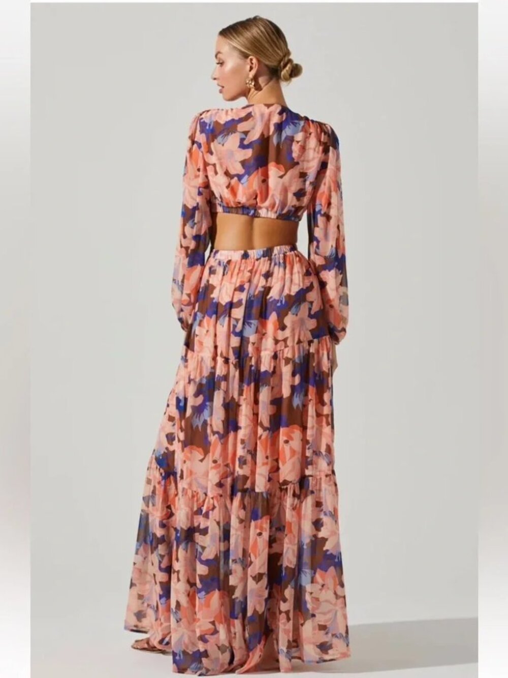 ASTR The Label: Lively Dress - Pink Blue Cutout Maxi Long Sleeve Size L - Picture 4 of 7